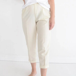 Vintage 90s Liz Sport Yellow Beige Pleated Cuffed Crop Ankle Pants Size 8 Petite